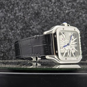 Reloj de Lujo para Hombre, Esqueleto Cuadrado, Movimiento Mecánico Automático, Esfera Analógica con Números Romanos, Correa de Cuero Negro y Acero Inoxidable - Product Image 2