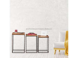 Ensemble de 3 tables d'appoint gigognes industrielles en bois de manguier et métal, design rustique, rangement et organisation, capacité de plus de 5 pieds - Product Image 2