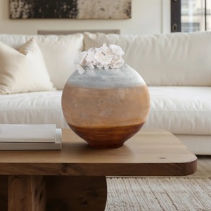 Vases de table modernes en cuivre, lot de 2, aspect métallique texturé martelé, vase à fleurs en céramique - Product Image 2