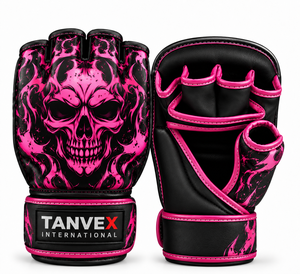 Gants de MMA TANVEX INTERNATIONAL en cuir, demi-doigts, fermeture Velcro, imprimé loup, équipement d'entraînement d'arts martiaux - Product Image 5