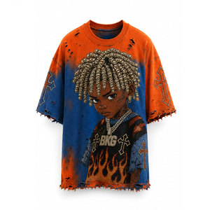 เสื้อยืดโอเวอร์ไซส์ผู้ชาย ลายพิมพ์ตัวอักษรประดับเพชร แขนสั้น คอกลม สไตล์สตรีท ผ้าเจอร์ซีย์คอตตอน - Product Image 3