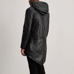 Chaqueta Larga de Cuero Genuino para Hombre con Capucha y Forro de Piel Sintética, Cierre de Cremallera, Estilo Casual para Invierno - Product Image 2