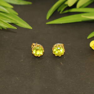 Classic Fashion Fancy Shape 7 MM <b>Peridot</b> Hydro Quartz 18k <b>Gold</b> Plated Crown Stud <b>Earring</b> For Women Girls Wholesale Bulk Jewelry - Product Image 1