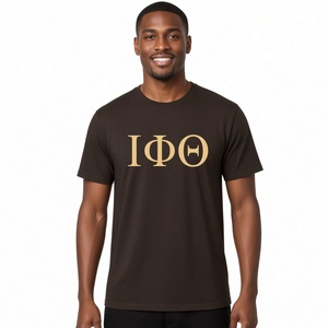 Camiseta de manga corta con letras marrones IOTA para hombre, cuello redondo, estampado gráfico de letra griega, camiseta informal de hermandad para el campus - Product Image 1
