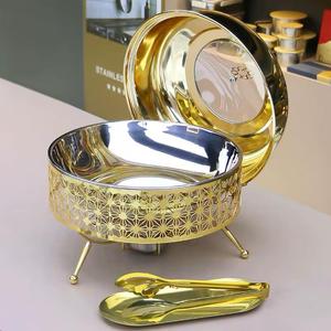 Premium Hammered Two Tone Casserole Gold Silver Insulated Food <b>Warmer</b> Stainless Steel Hot Pot Luxury <b>Buffet</b> Home Serving Dish - Product Image 4