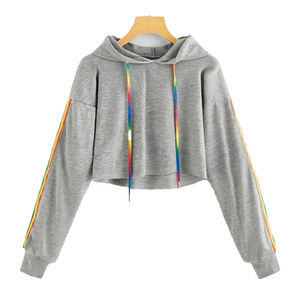 Latest Design Custom Logo Winter Hooded Front Oversized Crop Top Pullover Sweatshirt Cropped Hoodie Women Hoodies - Product Image 3