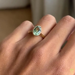 Elegant Green Gemstone <b>Ring</b> With Minimalist Gold Band And Modern Bezel Setting Design For Women - Product Image 1