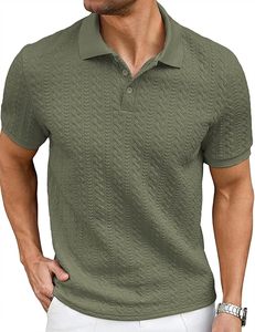 Camisa Polo Casual de Punto Texturizado para Hombre, Camisa de Golf Elástica de Manga Corta, Camisas con Cuello para Hombre para Vacaciones de Verano en la Playa - Product Image 5