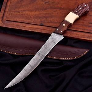 Nordic Forge Damascus Steel Fillet <b>Knife</b> with Leather Sheath Custom made OEM High Hardness Extra <b>Sharp</b> Durable <b>Kitchen</b> <b>Knife</b> - Product Image 1