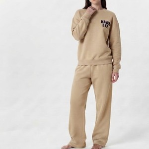 Trendy Beige Color Women Sweatsuit 100%/ Cotton <b>Fleece</b> Loose Fit Drop Shoulders Crew Neck Custom private Label - Product Image 5