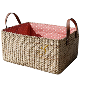 <b>Handmade</b> Water Hyacinth Storage Basket: Square Woven Hamper with Handles - Product Image 1