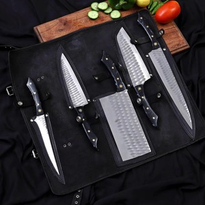 Juego de 5 Cuchillos de Acero de Damasco con Mangos Negros y Estrellas Doradas, Cuchillos de Cocina de Hoja Recta - Product Image 5