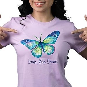 Camiseta Informal de Verano para Mujer, Estampado de Mariposas y Crisantemos, Manga Corta, Cuello Redondo, Top 2025 - Product Image 2