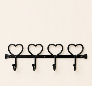 Industrial Black Wrought Iron Heart Shaped Wall <b>Hook</b> Rail Heavy Duty 4-<b>Hook</b> Metal Rack for Entryway Keys Coats And Kitchen <b>Hooks</b> - Product Image 3