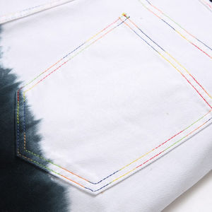 Pantalones Cortos de Mezclilla para Hombre, Bordados con Cristales, Desgastados, Bicolor Degradado, de Algodón, Casuales, de Verano, Ajustados, a la Moda - Product Image 2