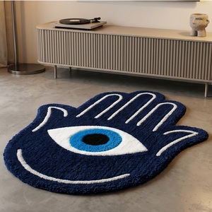 Alfombra de Lana de Lujo con Diseño de Mano de Hamsa y Ojo Turco, Tejida a Mano, Suave, Antideslizante, para Decoración Moderna del Hogar - Product Image 1