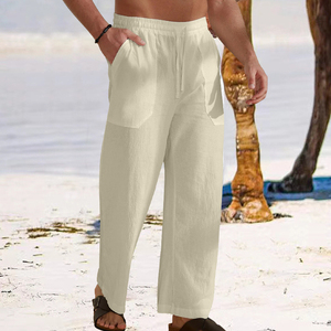 Men's Cotton Linen <b>Pants</b> Basic Versatile Fashion Loose <b>Pants</b> Male Breathable Solid Casual Drawstring Jogger Baggy Trousers - Product Image 4