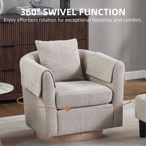 Fauteuil d'appoint moderne en chenille avec repose-pieds, fauteuil pivotant pour salon, coussin de dossier amovible, 2 housses d'accoudoirs - Product Image 2