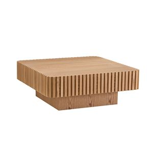 35.43 Inch Modern Handcrafted Square Drum <b>Coffee</b> <b>Table</b> Sturdy MDF Ped <b>Small</b> Wooden Design for Living Room - Product Image 2