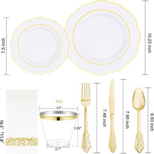 Set di Stoviglie Monouso in Plastica Dorata WDF Partyware da 350 Pezzi per 50 Ospiti, Piatti Eleganti per Feste e Cene - Product Image 2