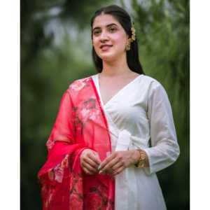 Ensemble de costume Angrakha imprimé respirant taille XS pour femmes en tissu de chiffon apaisant - Product Image 1