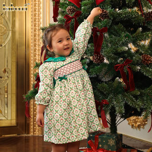 Girls Children's 100% Cotton Eco-Friendly A-Line Corduroy Holiday Dress Scalloped Embroidered Collar ODM Wholesale Smocked Dress - Product Image 1