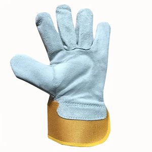 Gants de travail en cuir de vachette jaune-gris pour hommes et femmes - Gants de protection robustes avec paume et poignet rembourrés, doigts entiers, design de haute qualité, pour barbecue - Product Image 5