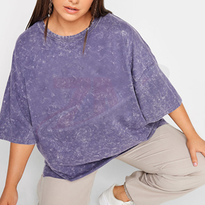 T-shirt oversize délavé pour femme en coton épais, style décontracté, fabrication sous marque privée - Product Image 3