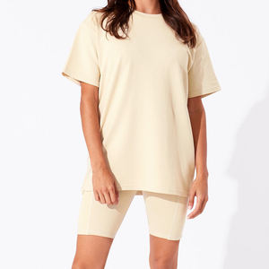 Prix d'usine Ensemble d'été pour homme de haute qualité 100% Coton Décontracté Rétro Délavé Épaules tombantes Coupe carrée Hauts courts à manches courtes - Product Image 3