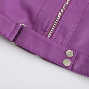 Veste moto en cuir PU violet, coupe ajustée, col montant, fermeture éclair, couleur unie, style automne, veste pour homme - Product Image 4