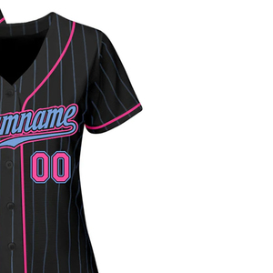 Auténtica Camiseta de Béisbol Personalizada con Rayas Azul Claro y Rosa, Tejido Transpirable de Calidad - Product Image 3