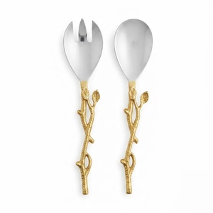 Luxury Stainless Steel <b>Salad</b> Serving Set with Gold Twig Leaf Handle Handcrafted Two-Tone Decorative Serving Spoon and Fork Set - Product Image 1