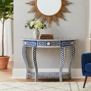 Handcrafted Bone Inlay <b>Console</b> <b>Table</b> With Exquisite Floral Design For Modern Interior Decoration Concepts - Product Image 2