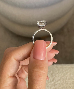 925 Sterling <b>Silver</b> 8.50 Carat <b>Emerald</b> Cut Lab Grown Diamond <b>Ring</b> Gift For Anniversary & Wedding - Product Image 4