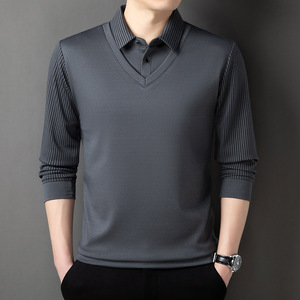 T-shirt tricoté léger et infroissable à manches courtes pour homme, motif ananas, nouvelle collection printemps-automne, style décontracté chic pour homme d'âge mûr - Product Image 6