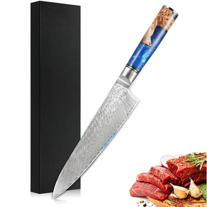 Couteau de chef LEGACY BLADES, forgé à la main, ambidextre, en acier Damas japonais, manche en bois d'ébène et résine, compatible lave-vaisselle. - Product Image 2
