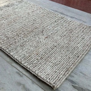 Handwoven Wool Area Rug Natural Beige Cream Braided Flat <b>Weave</b> Carpet Modern Minimalist Floor Mat Eco Friendly Living Room Decor - Product Image 4