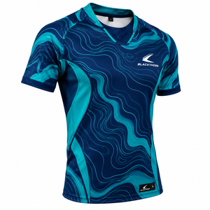 เสื้อรักบี้ชาย แขนสั้น พิมพ์ลายแบบ Sublimation ผ้ายืดสแปนเด็กซ์/โพลีเอสเตอร์ ระบายเหงื่อ แห้งเร็ว ป้องกันแบคทีเรีย ป้องกันรังสียูวี - Product Image 3