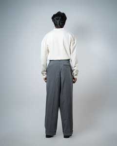 <b>Men's</b> Grey <b>Pinstripe</b> Pleated Wide Leg Formal Elastic Waist <b>Trousers</b> Wholesale OEM ODM Cuffed Hem Business Casual Bulk - Product Image 3