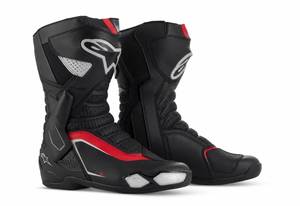 Botas de moto SMX-Plus SMX-6 hasta el tobillo, negras y rojas, parte superior de cuero genuino, forro de malla, suela de goma, cierre de cremallera, transpirables, impermeables, para todo tipo de clima. - Product Image 1