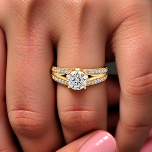 แหวนเพชรทรงกลมเพาะเลี้ยงในห้องปฏิบัติการ ทอง 14K 18K แบบโซลิแทร์ ประดับเพชรสองแถว 0.95 กะรัต DEF VVS แหวนหมั้นแบบคลาสสิก ODM - Product Image 2