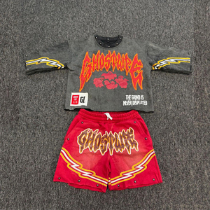 Ensemble T-shirts et Shorts pour Hommes Personnalisé en Coton 100% Lavé à l'Acide avec Impression par Sublimation, Motif Logo et Rivets - Product Image 6