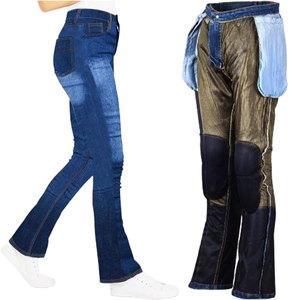 Pantalones Vaqueros de Motocicleta para Mujer, Elásticos, Corte Bootcut, Forrados con Kevlar, Aprobados por la CE, Protección Extraíble para Cadera y Rodillas - Product Image 1