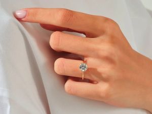 Classic 6-Prong Round Cut Solitaire Engagement <b>Ring</b>, <b>925</b> Sterling <b>Silver</b> Gold Wedding Band Lab Grown Diamond <b>Ring</b> - Product Image 3