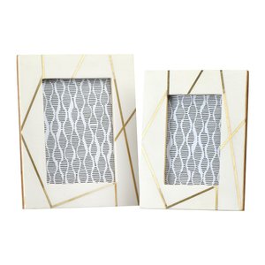 Cadre photo rectangulaire en résine fait main de luxe avec incrustation en laiton doré, design géométrique, cadre photo décoratif pour table - Product Image 5