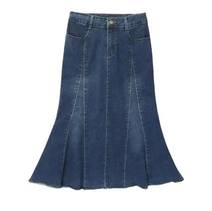 Jupe midi évasée en jean taille haute pour femme, style élégant et décontracté, longueur droite, streetwear moderne, vente en gros - Product Image 1