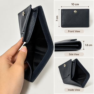 Tarjetero Plegable Delgado de Cuero Genuino Unisex con Detalle de Botón, Patrón Geométrico, Cartera de Alta Calidad para Efectivo y Tarjetas - Product Image 2