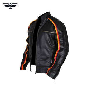 Chaqueta de Motociclista Bomber de Cuero Genuino Negro para Hombre, Marca EMPIRE TREND WEARS, Ecológica, con Cuello Alto y Cierre de Cremallera - Product Image 3