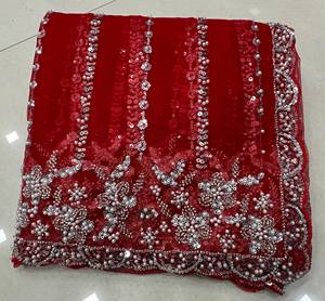 Sari long en polyester brodé de sequins bleus avec dupatta en filet, tenue de mariage indienne et pakistanaise pour femme, séchage rapide - Product Image 3