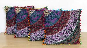 Juego de fundas de cojín de algodón Mandala Peacock, juego de 4 piezas, fundas de cojín hermosas hechas a mano en varios colores por consignantes indios. - Product Image 2